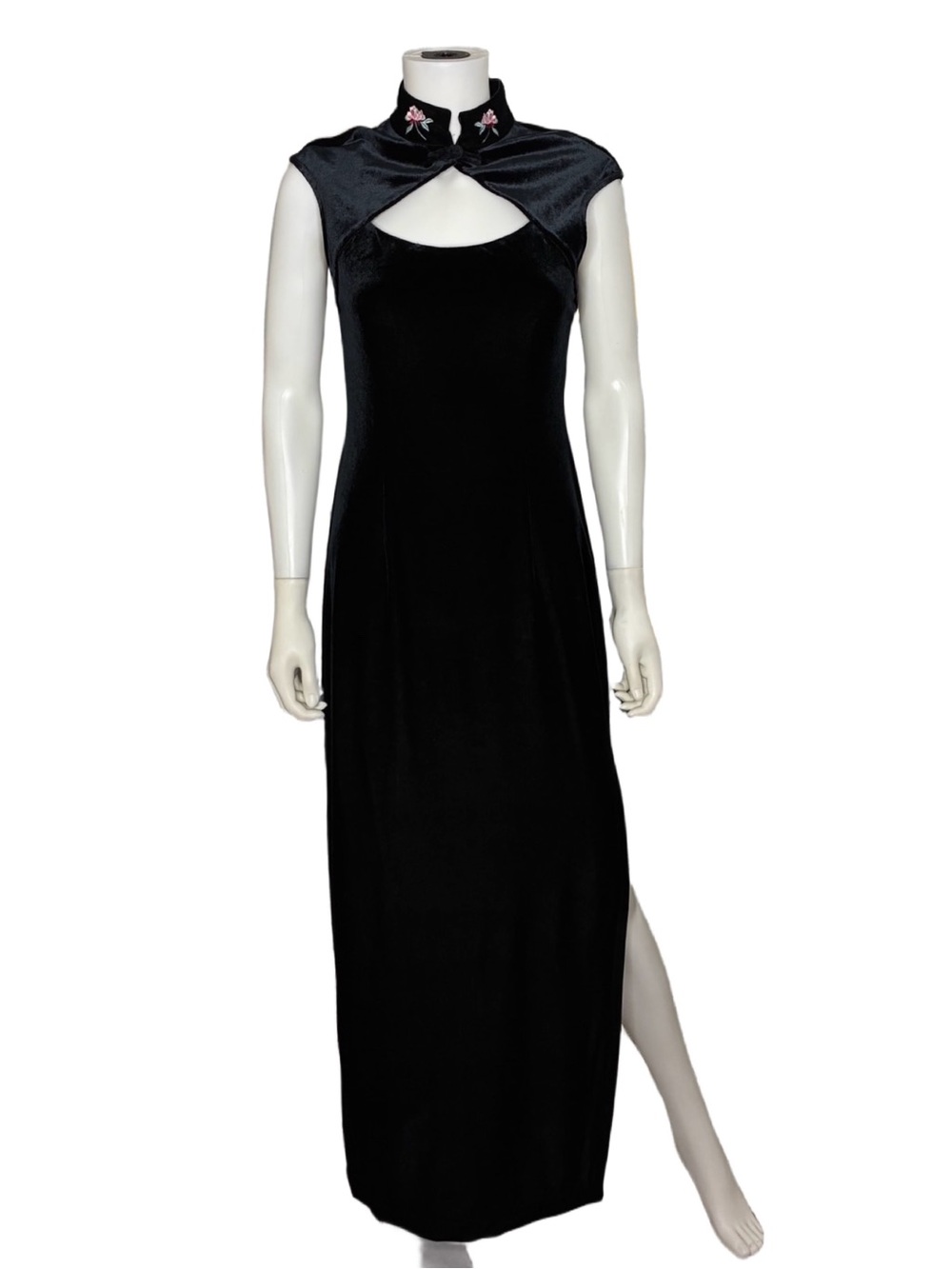 Papell Boutique Evening Vintage Velvet Chinese Mandarin Collar Gown Dress